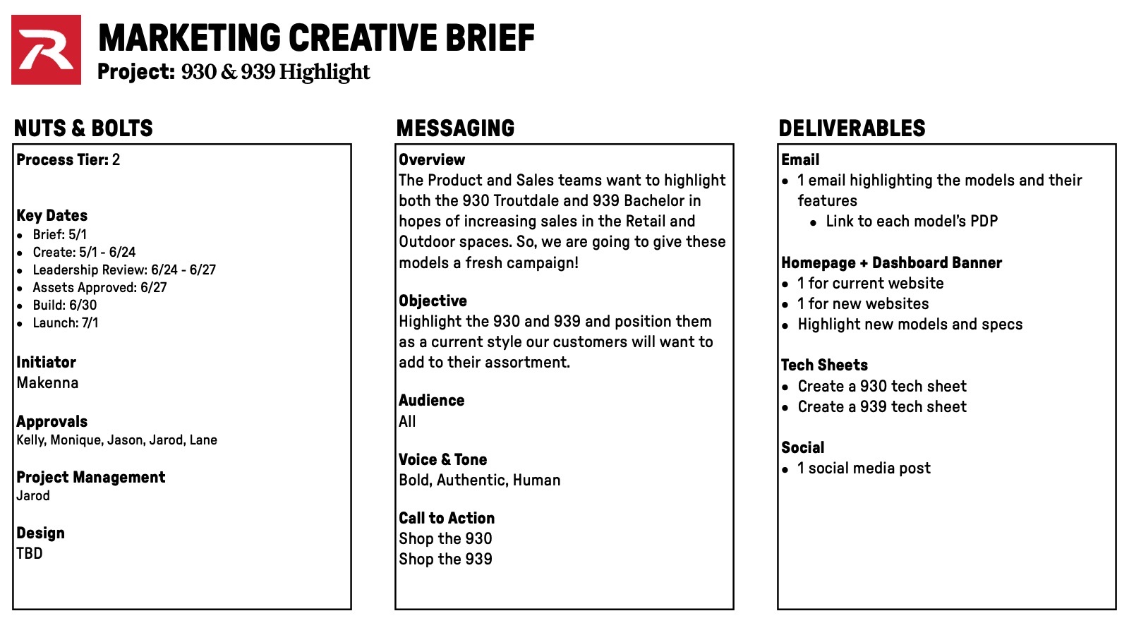 Creative brief for the 930 and 939 Highlight campaign