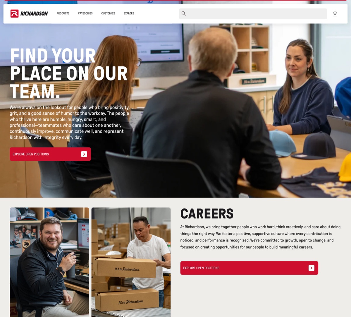 Hero of the new Richardson Careers page: Find your place on our team